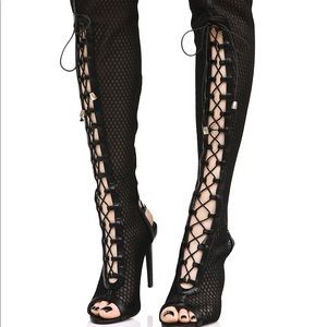 Mesh Back Out Open Toe Heels
